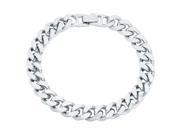 9mm Smooth Rhodium Plated Beveled Cuban Curb Link Chain Bracelet 9