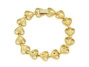 Gold Plated 11mm Link Bracelet of Intricate Open Hearts 7 Inch