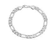 Rhodium Plated 7mm Diamond Cut Accented Figaro Link Chain Bracelet 8