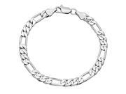 6mm Smooth Rhodium Plated Subtly Flat Figaro Link Chain Bracelet 8