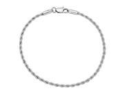 Thin 2.4mm Rhodium Plated Braided Rope Link Rounded Chain Bracelet 8