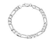 7mm Smooth Rhodium Plated Concave Figaro Flat Link Chain Bracelet 9