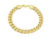 9.3mm 14k Yellow Gold Plated Rounded Cuban Curb Link Chain Bracelet 9
