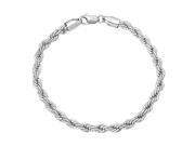 5mm Rhodium Plated Braided Rope Spiral Link Rounded Chain Bracelet 9