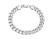 9mm Wide Rhodium Plated Smooth Beveled Cuban Curb Chain Bracelet 8