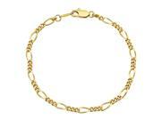 24k Yellow Gold Plated 3mm Faceted Figaro Thin Link Chain Bracelet 8