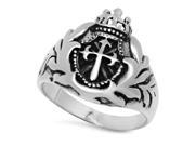 Stainless Steel Cross with Laurel Crown Ring Size 9.5