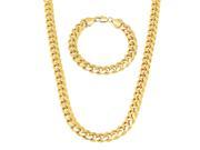 Men s 9mm Gold Plated Miami Cuban Link Curb 20 Chain 8 Bracelet Set