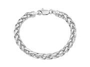 7mm Heavy Rhodium Plated Braided Wheat Spiga Link Rounded Chain 8