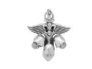 Highly Polished .925 Sterling Silver 30 mm Winged Cross Skull Pendant