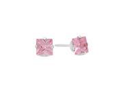 4MM Genuine 925 Sterling Silver Princess Cut Prong Set Pink Color Square CZ Stud Earrings