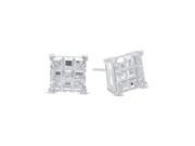 9MM Genuine 925 Sterling Silver Invisible Cut Basket Set Clear Color Square CZ Stud Earrings