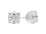 10MM Genuine 925 Sterling Silver Invisible Cut Prong Set Clear Color Square CZ Stud Earrings