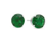 7MM Genuine 925 Sterling Silver Brilliant Cut Prong Set Emerald Green Color Round CZ Stud Earrings