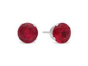 7MM Genuine 925 Sterling Silver Brilliant Cut Prong Set Ruby Red Color Round CZ Stud Earrings