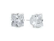 9MM Genuine 925 Sterling Silver Princess Cut Prong Set Clear Color Square CZ Stud Earrings