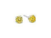 3MM Genuine 925 Sterling Silver Brilliant Cut Prong Set Citrine Yellow Round CZ Stud Earrings