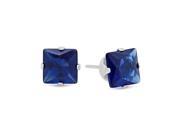 6MM Genuine 925 Sterling Silver Princess Cut Prong Set Sapphire Blue Color Square CZ Stud Earrings