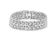 Men’s Rhodium Plated 18mm Wide Diamond Textured Panther Link Bracelet 7 Inch