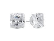 10MM Genuine 925 Sterling Silver Princess Cut Prong Set Clear Color Square CZ Stud Earrings