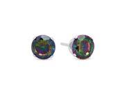 5MM Genuine 925 Sterling Silver Brilliant Cut Prong Set Mystic Topaz Color Round CZ Stud Earrings
