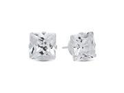 8MM Genuine 925 Sterling Silver Princess Cut Prong Set Clear Color Square CZ Stud Earrings