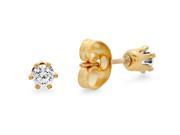 14k Gold Plated Stainless Steel Round Brilliant Cut Cubic Zirconia Stud Earrings