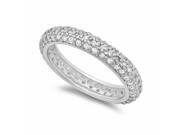 Clear Micro Pave Triple Row Brilliant Round CZ Eternity Band Sterling Silver Size 6