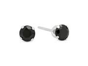 4MM Genuine 925 Sterling Silver Brilliant Cut Prong Set Black Color Round CZ Stud Earrings