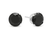 7MM Genuine 925 Sterling Silver Brilliant Cut Prong Set Black Color Round CZ Stud Earrings