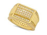 Size 10 Gold Plated Fully Iced Out Square Top Ring Flushed with Micro Pave CZs All Around Band