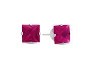 6MM Genuine 925 Sterling Silver Princess Cut Prong Set Ruby Red Color Square CZ Stud Earrings