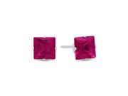 5MM Genuine 925 Sterling Silver Princess Cut Prong Set Ruby Red Color Square CZ Stud Earrings