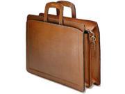 Jack Georges Belting Leather Double Gusset Top Zippered Briefcase Tan
