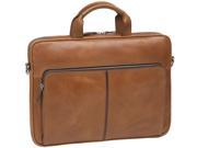 Johnston Murphy Union Station Collection Slim Zippered Top Briefcase Saddle Tan