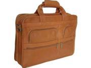 Expandable Leather Laptop Bag w U Shaped Front Pockets Tan