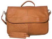 Porthole Large Leather Briefcase w Zippered Back Pocket Tan