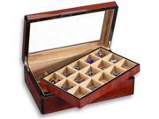 Triple Burlwood Collection 30 Cufflink Case with Glass