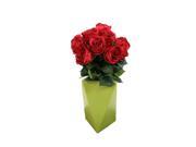 Red Roses in Chartreuse Geometric Vase
