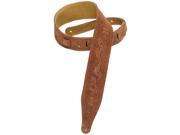 Levys Brown Suede 2.5 Guitar Strap With Tooled Kokopelli Design