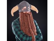 Beardo Viking Beard Hat Large Horn Battle Helmet with Brown Beard