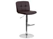 Contemporary Tufted Brown Vinyl Adjustable Height Barstool with Chrome Base