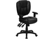 Flash Furniture Mid Back Black Leather Multi Functional Ergonomic Task Chair with Arms [GO 930F BK LEA ARMS GG]