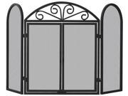 Uniflame 3 Fold Black Wrought Iron Screen With Scrolls S 1184