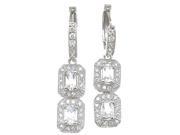 Plutus Brands 925 Sterling Silver Rhodium Finish Emerald Cut Antique Style Pave Earrings e6337