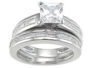 Plutus Brands 925 Sterling Silver Rhodium Finish CZ Princess Engagement Set Ring rs6655