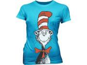 Dr. Seuss Oversized Cat in the Hat Turquoise Blue Juniors T shirt Tee