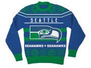 NFL Seattle Seahawks Logo Adult Blue Football Ugly Christmas Sweater