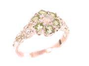 Victorian Ladies Solid Rose 9K Gold Natural Fiery Opal Peridot Daisy Ring Size 4.25 Finger Sizes 4 to 12 Available