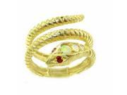 Fabulous Solid Yellow 9K Gold Natural Fiery Opal Ruby Detailed Snake Ring Size 7.25 Finger Sizes 5 to 12 Available
